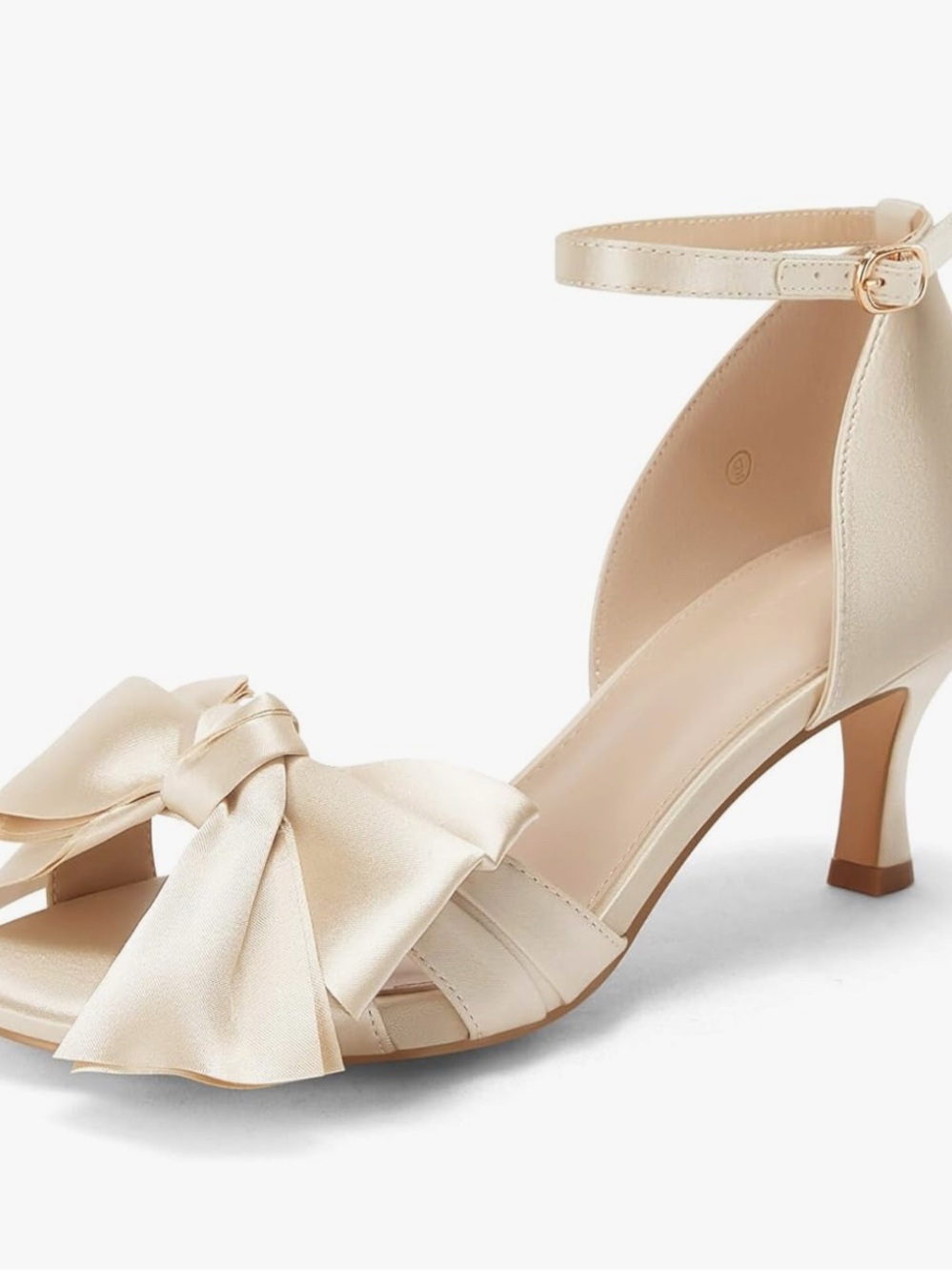 Amazon Essentials Satin Bow Ankle-Strap Heels in Champagne